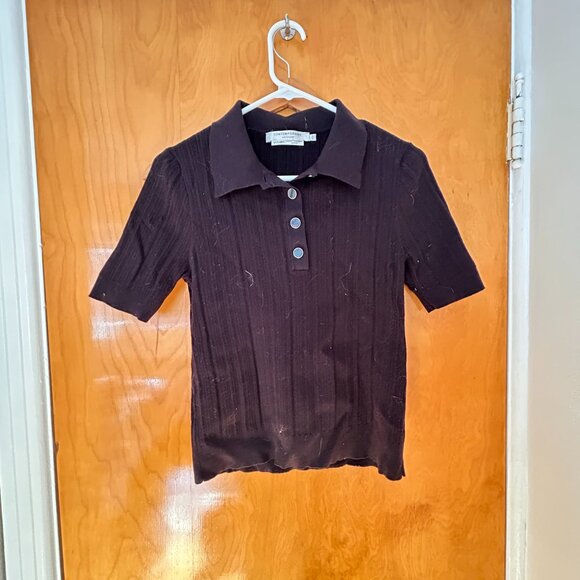 Haut polo noir en maille / Black knit polo top - Picture 3 of 3